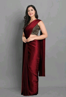 HouseOfCommon Solid/Plain Bollywood Silk Blend Saree(Maroon)