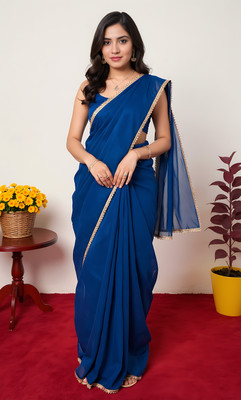 APEKSHAFASHION Solid/Plain Bollywood Chiffon Saree(Blue)
