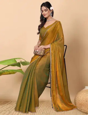 MAA TEXTILES Solid/Plain Bollywood Chiffon Saree(Gold)
