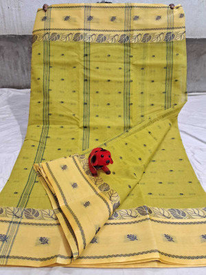 p fashion Self Design Tant Pure Cotton Saree(Light Green)