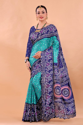 NEGRONI Printed Daily Wear Cotton Silk Saree(Light Blue, Dark Blue)