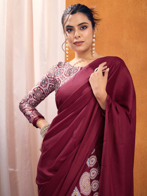 Divastri Printed Daily Wear Satin Saree(Magenta)