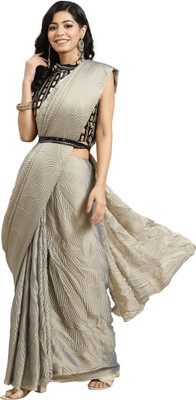 Akhilam Solid/Plain Bollywood Georgette Saree(Grey)