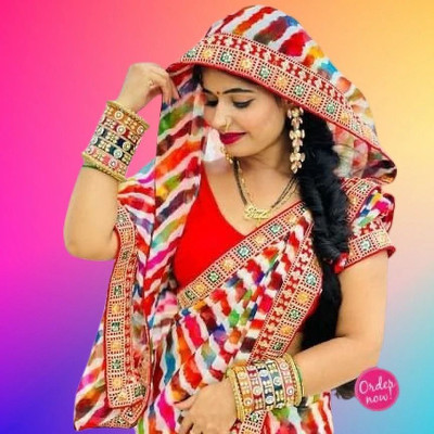 MAHAKALI CLOTHING Printed Leheria Georgette Saree(Multicolor)