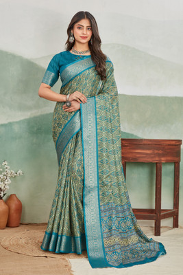 M.B.ENTERPRISE Digital Print Bollywood Viscose Rayon Saree(Light Green)