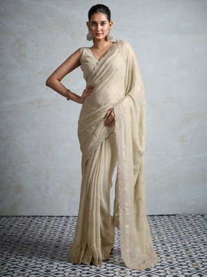 ANOUK Embroidered Bollywood Georgette Saree(Cream)