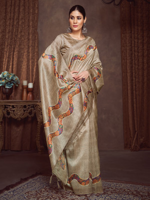 Tasrika Printed Daily Wear Cotton Blend Saree(Beige)