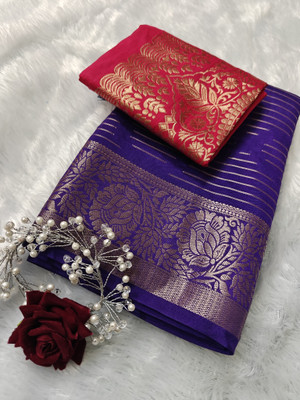 Sakhi Vastra Digital Print Banarasi Jacquard, Silk Blend Saree(Purple)