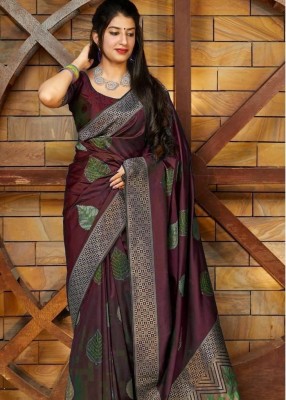 AMRUTKALA SAREES Woven Banarasi Silk Blend Saree(Maroon)