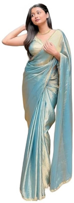 Mehrang Solid/Plain Bollywood Jimmy choo Saree(Light Blue)