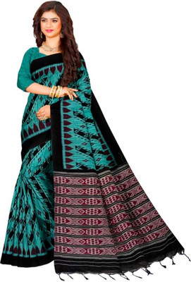Dixon Printed, Self Design, Solid/Plain, Woven, Temple Border Sambalpuri Pure Cotton Saree(Blue)