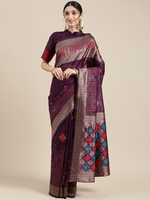 Tasrika Woven Banarasi Silk Blend Saree(Purple)