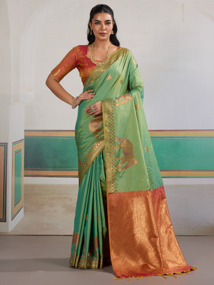 Sareemall Woven Banarasi Silk Blend Saree(Light Green)