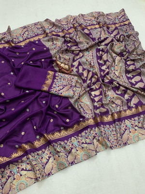 2SD gratitude Woven, Paisley, Floral Print, Self Design, Temple Border Daily Wear Tussar Silk, Pure Silk Saree(Purple)