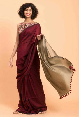 Sandhyatara Solid/Plain Handloom Pure Cotton Saree(Red)