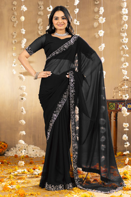 The White Rabbit Self Design Assam Silk Pure Silk Saree(Black)