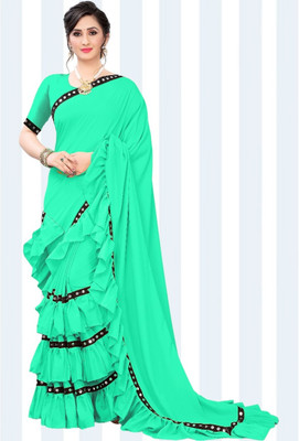 zoentik enterprise Solid/Plain Bollywood Lycra Blend Saree(Light Green)