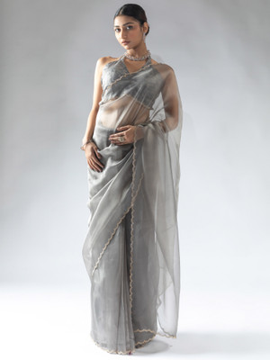 Divastri Embellished Bollywood Organza Saree(Grey)