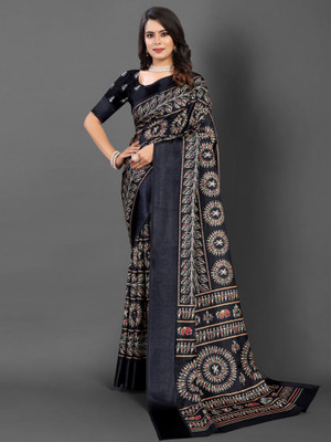 Divastri Printed Daily Wear Silk Blend Saree(Black)