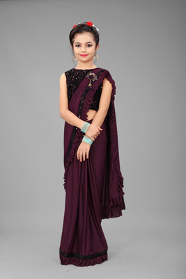 HERVALLY Embellished Bollywood Lycra Blend Saree(Purple)