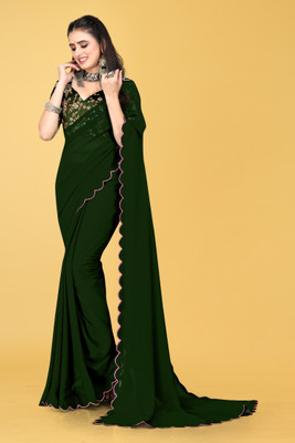 Brahmani Creation Solid/Plain Bollywood Georgette Saree(Green)