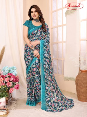 Anand Sarees Geometric Print Bollywood Georgette Saree(Light Blue)