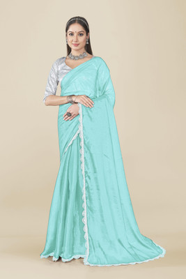 RHEY Solid/Plain Bollywood Chiffon Saree(Light Blue)