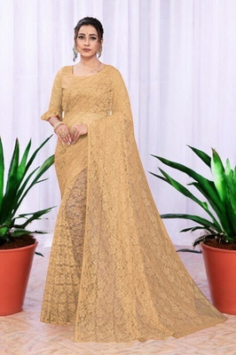 NORAFLEXx Self Design Bollywood Net Saree(Brown)
