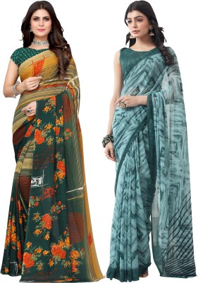 Samah Floral Print Bollywood Georgette Saree(Pack of 2, Multicolor)