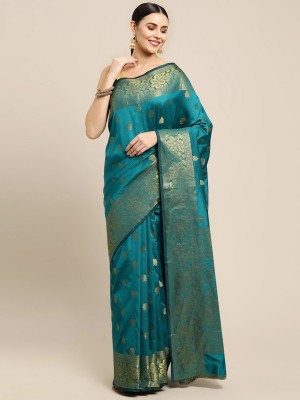 shopzoo trend Embellished, Checkered, Self Design, Woven Daily Wear Cotton Silk Saree(Light Blue)