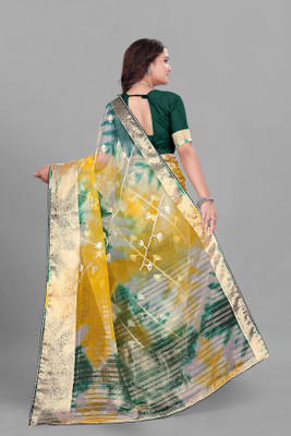 Aarunika IC Solid/Plain Bollywood Organza Saree(Green)