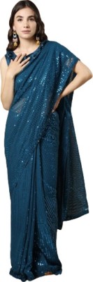 zili Striped Daily Wear Georgette Saree(Blue)