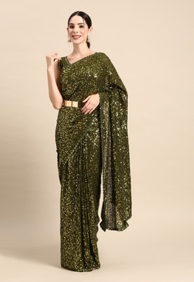 DIVINE INTERNATIONAL TRADING CO Embroidered Bollywood Georgette Saree(Green)