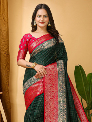 Anouk Rustic Printed Tant Silk Blend Saree(Green)