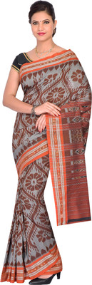 handloom paridhaan Hand Painted, Self Design Handloom Pure Cotton Saree(Grey, Beige)