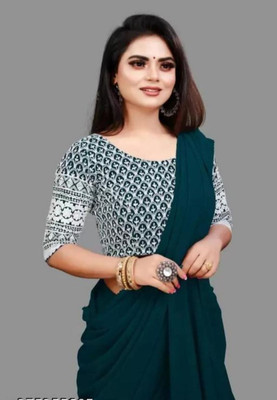 Vijayhanuman Solid/Plain Daily Wear Georgette Saree(Green)