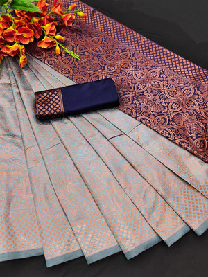 SNH EXPORT Self Design Banarasi Jacquard Saree(Light Blue)