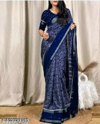 HouseOfCommon Printed Bollywood Cotton Silk Saree(Dark Blue)