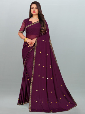 JAY AMBEY FABRICS Printed Bollywood Lycra Blend Saree(Purple)