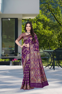 BAL KRISHNA SAREE Woven Banarasi Art Silk Saree(Purple)