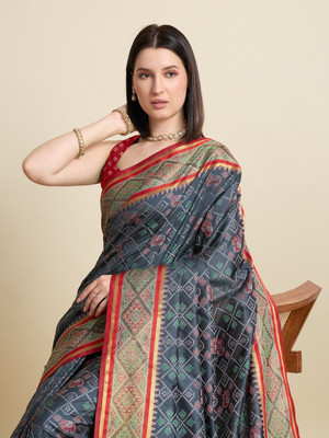 SUDIPTA Woven, Self Design, Embellished Patola Pure Silk Saree(Grey)