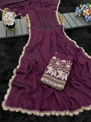 K 5 FASHION Embellished, Solid/Plain Bollywood Georgette Saree(Multicolor)