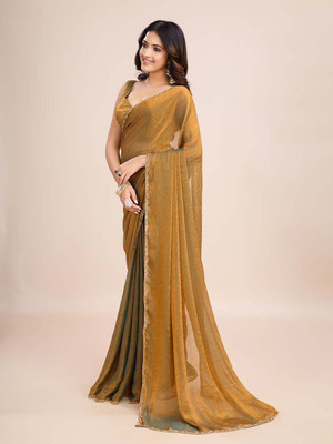 ANJAVI FASHION Embellished Bollywood Silk Blend Saree(Gold)