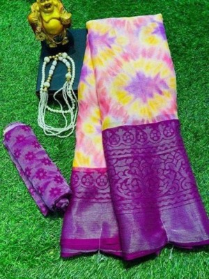 WILLMAKE Printed Bollywood Brasso Saree(Purple)