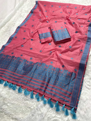 Skiran's Woven Mekhela Chador Cotton Blend Saree(Pink)