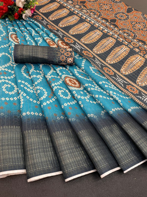Febo Fashion Digital Print Banarasi Silk Blend Saree(Multicolor)
