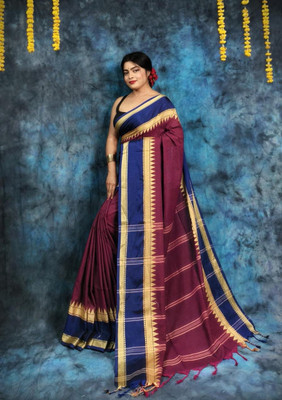 SARATHITEXTILE Woven Handloom Cotton Blend Saree(Multicolor)