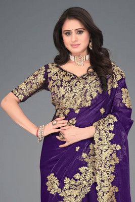 Brahmani Creation Embellished Bollywood Georgette Saree(Purple)