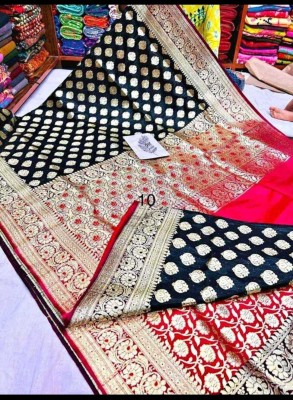 Kanokanjoli Self Design Tant Handloom Cotton Blend Saree(Black, Red)