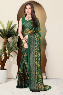 Karnav Fashion Printed, Floral Print Daily Wear Chiffon, Georgette Saree(Green)